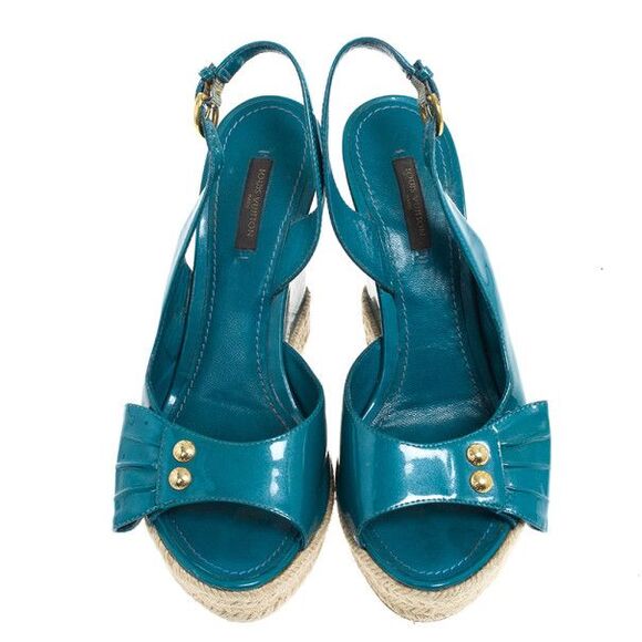 Louis Vuitton Blue Patent Espadrilles Slingback Wedges Size 37.5 - Picture 4 of 4